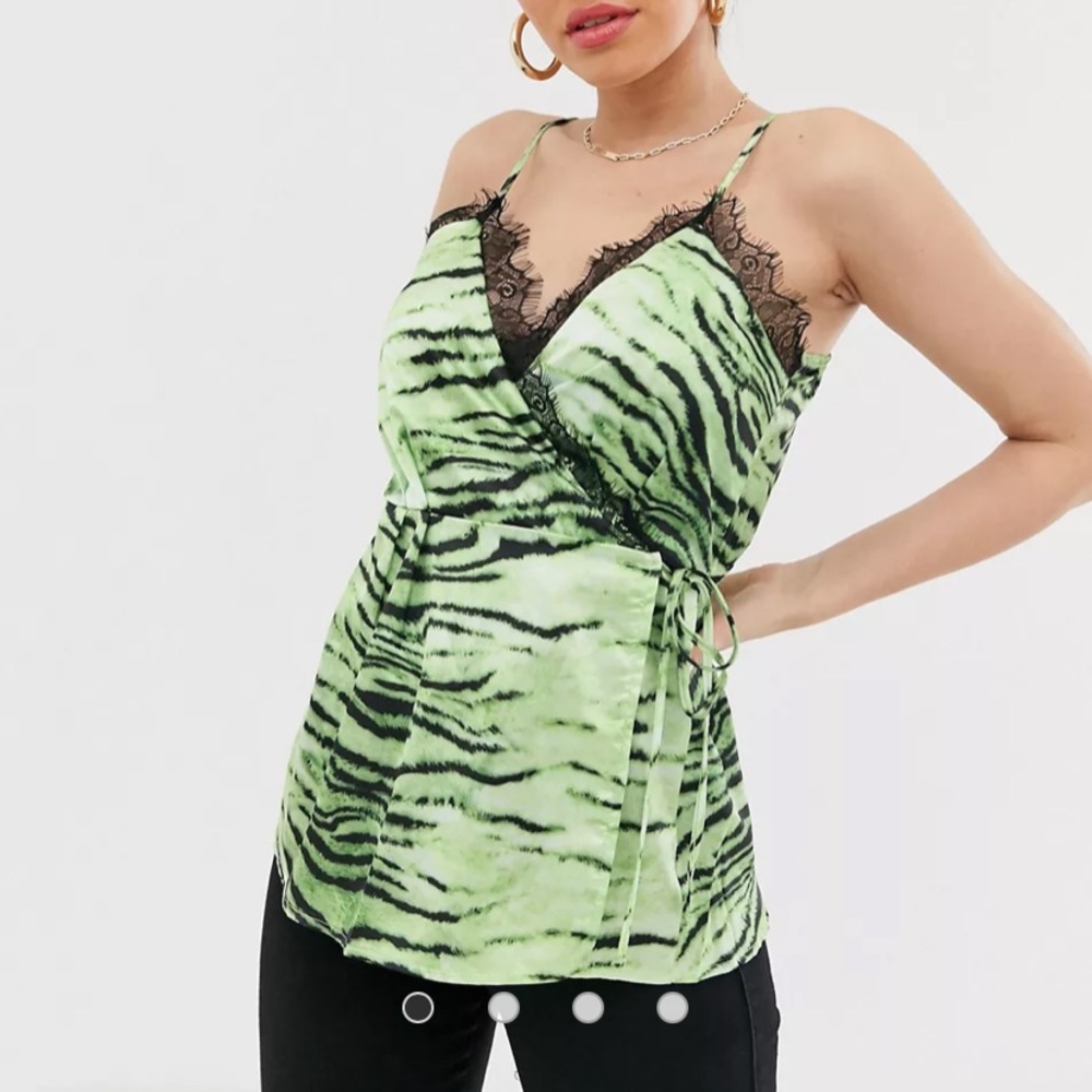 Missguided green zebra print wrap cami